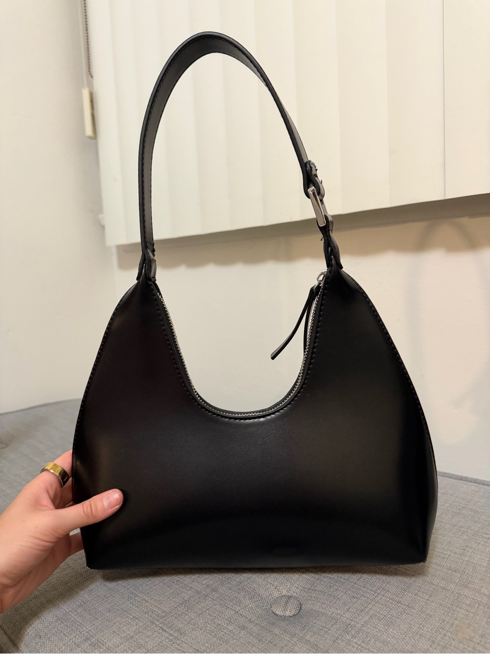 Madison West Black Curved Shoulder Bag